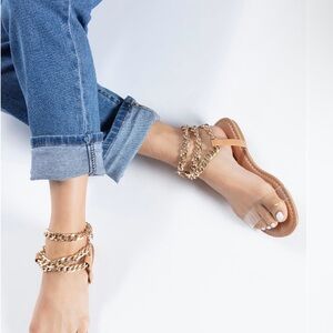 Fashion Nova Gold Chain Tan Sandals